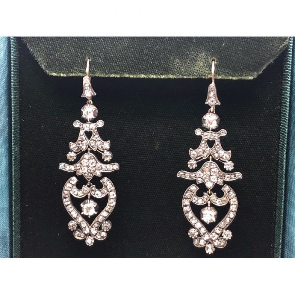 Antique Victorian Style Diamond Drop Earrings