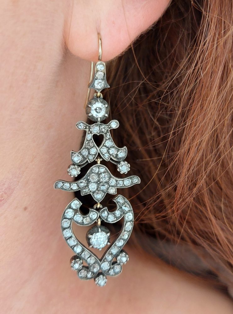 Antique Victorian Style Diamond Drop Earrings