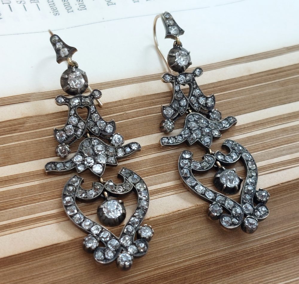 Antique Victorian Style Diamond Drop Earrings