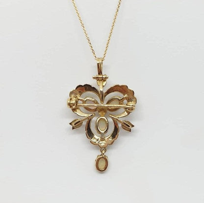 Antique Victorian Style Opal and Pearl Gold Pendant- Brooch Necklace 
