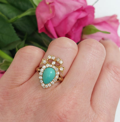 Antique Victorian Turquoise and Diamond Sweetheart Ring