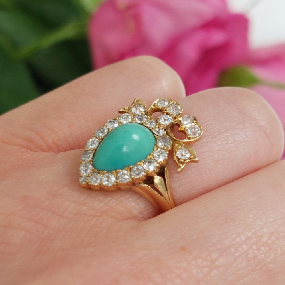 Antique Victorian Turquoise and Diamond Sweetheart Ring