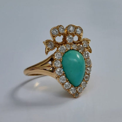 Antique Victorian Turquoise and Diamond Sweetheart Ring
