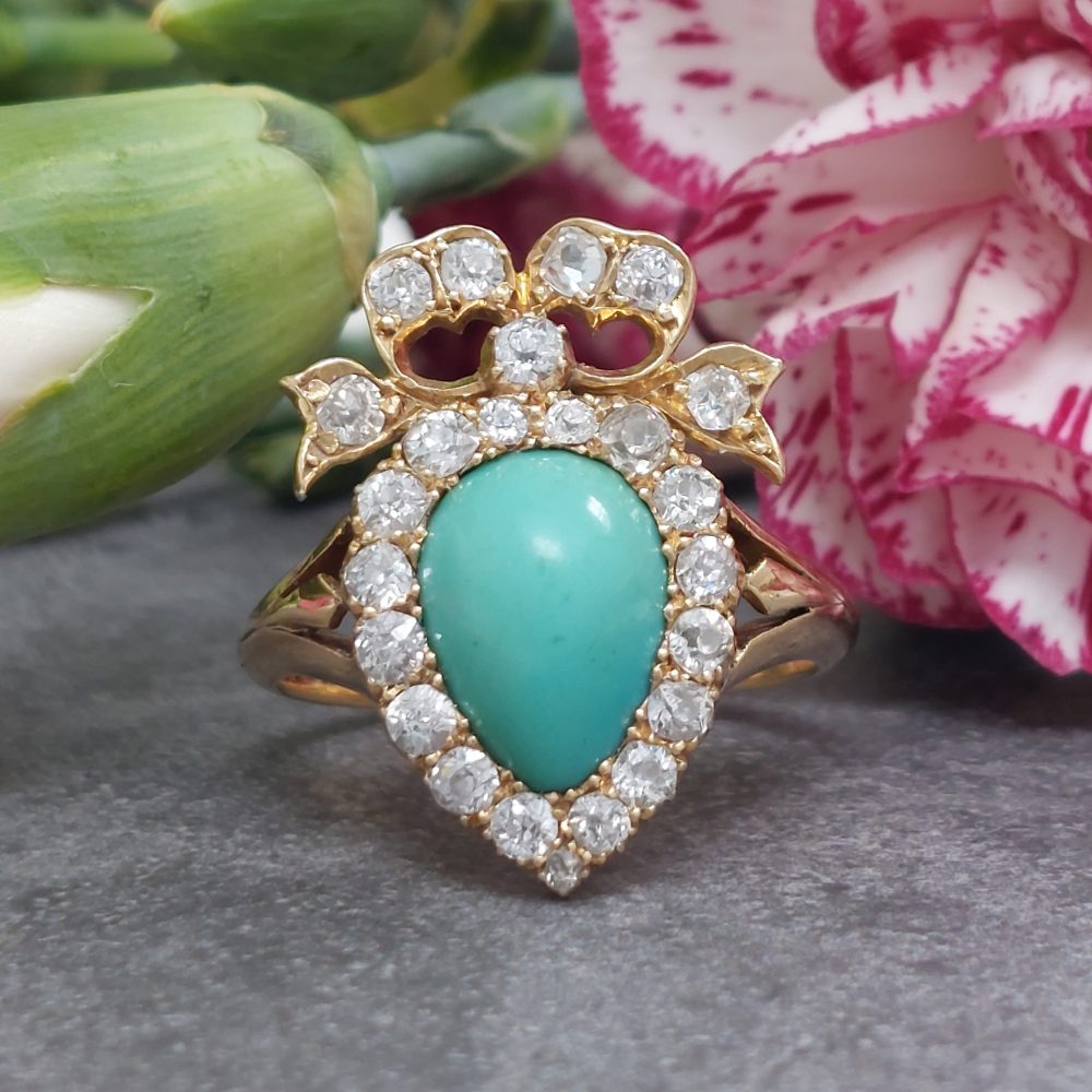 Antique Victorian Turquoise and Diamond Sweetheart Ring