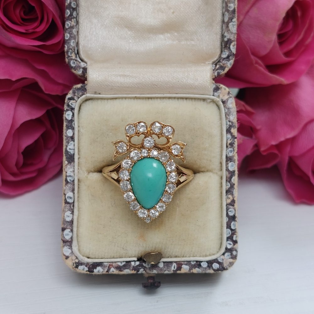 Antique Victorian Turquoise and Diamond Sweetheart Ring
