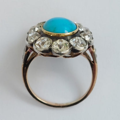 Antique Victorian Turquoise and Old Cut Diamond Ring