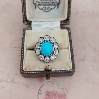 Antique Victorian Turquoise and Old Cut Diamond Ring