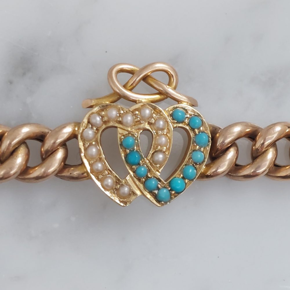 Antique Victorian Turquoise and Seed Pearl Heart Bracelet