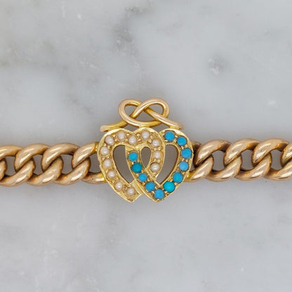 Antique Victorian Turquoise and Seed Pearl Heart Bracelet