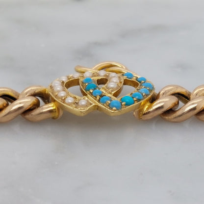 Antique Victorian Turquoise and Seed Pearl Heart Bracelet