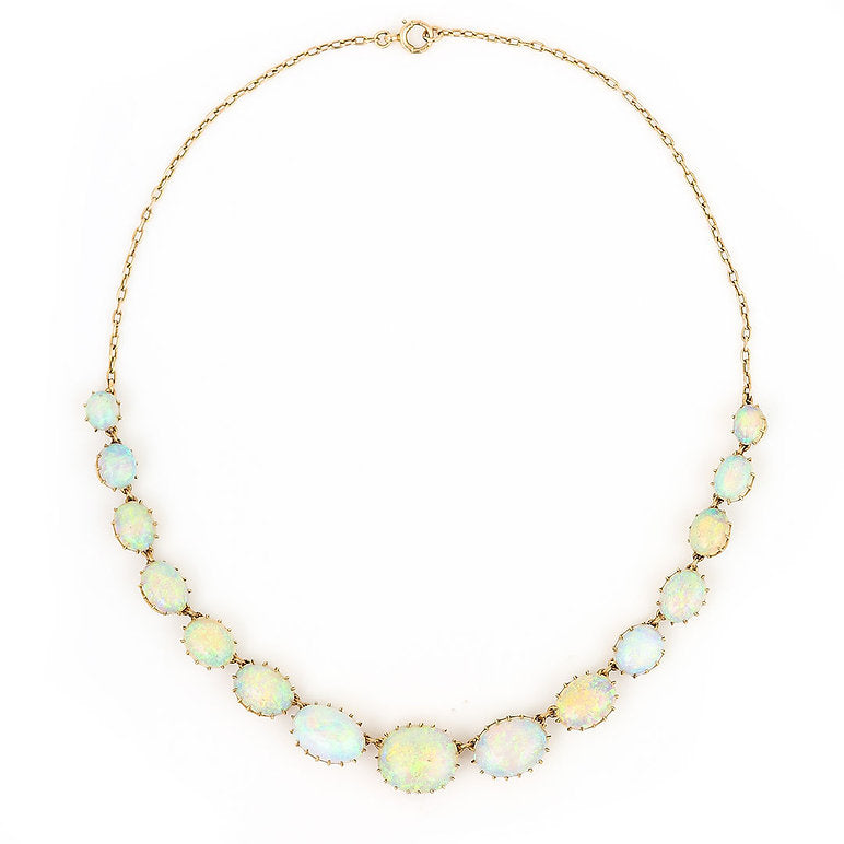 Antique Victorian Water Opal Riviere Collar Necklace, Late 19th century Circa 1880