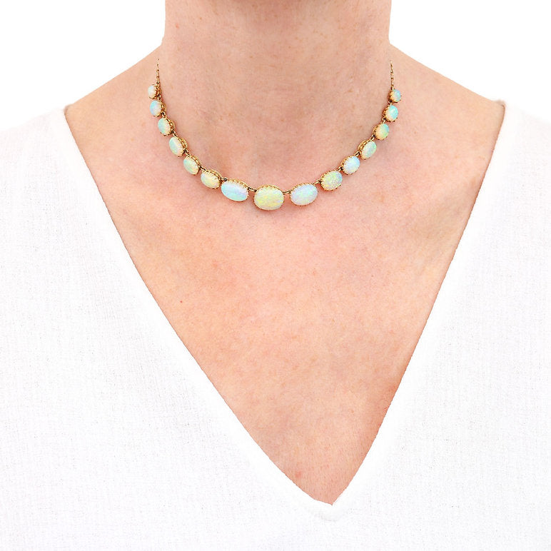 Antique Victorian Water Opal Riviere Collar Necklace, Late 19th century Circa 1880