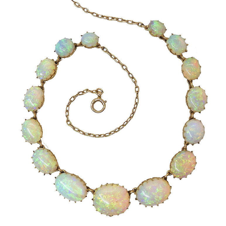 Antique Victorian Water Opal Riviere Collar Necklace, Late 19th century Circa 1880