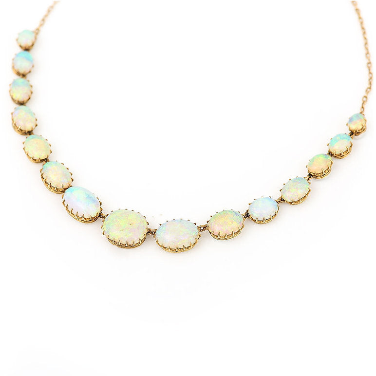 Antique Victorian Water Opal Riviere Collar Necklace, Late 19th century Circa 1880