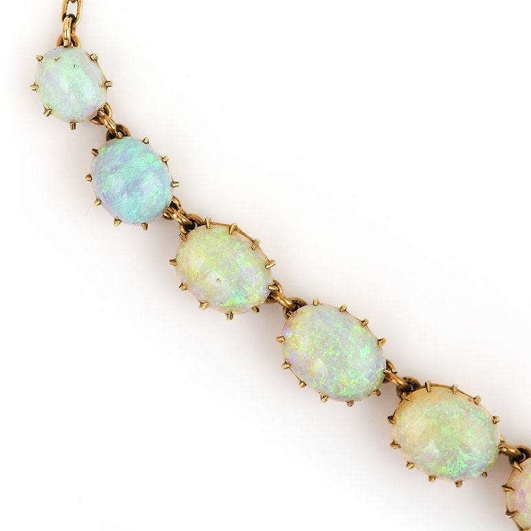 Antique Victorian Water Opal Riviere Collar Necklace, Late 19th century Circa 1880