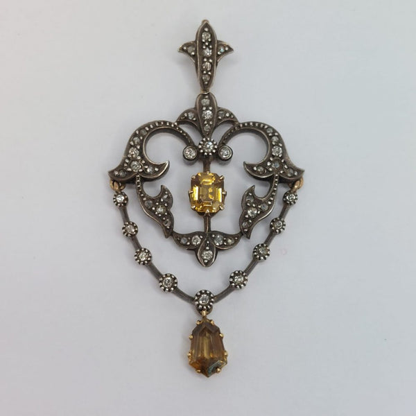 Antique Victorian Zircon & Diamond Pendant Necklace