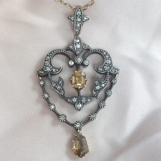 Antique Victorian Zircon & Diamond Pendant Necklace