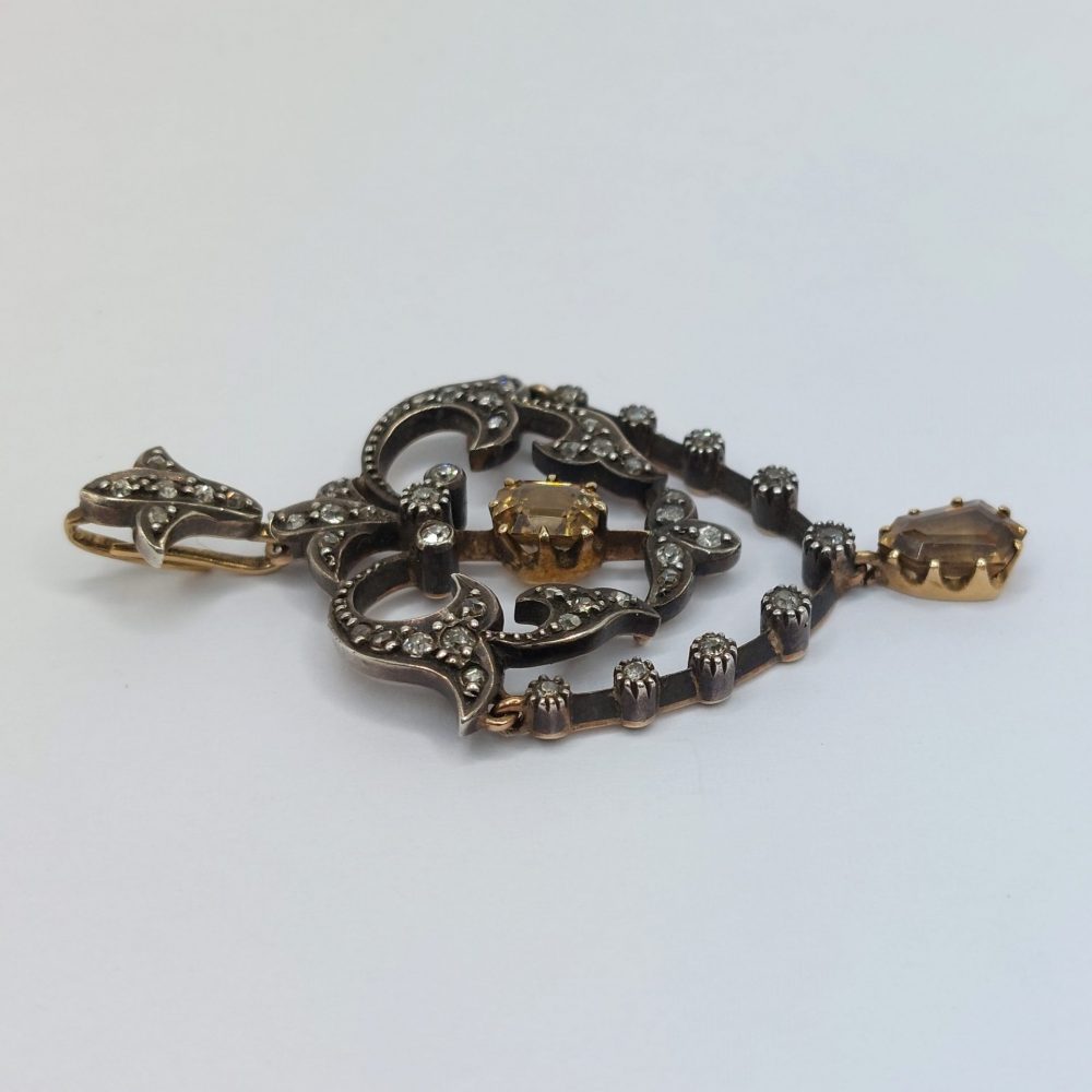 Antique Victorian Zircon & Diamond Pendant Necklace