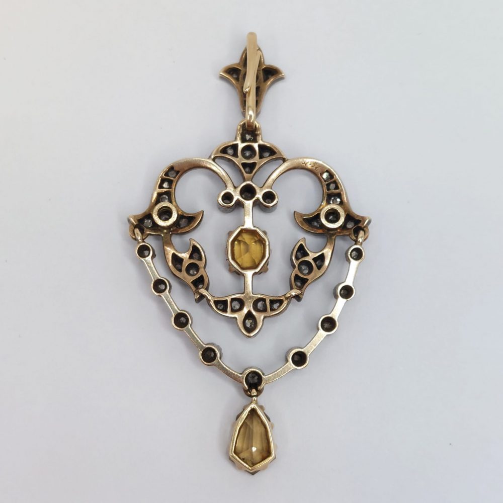 Antique Victorian Zircon & Diamond Pendant Necklace