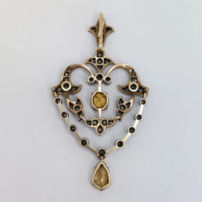 Antique Victorian Zircon & Diamond Pendant Necklace
