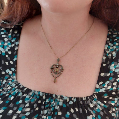 Antique Victorian Zircon & Diamond Pendant Necklace