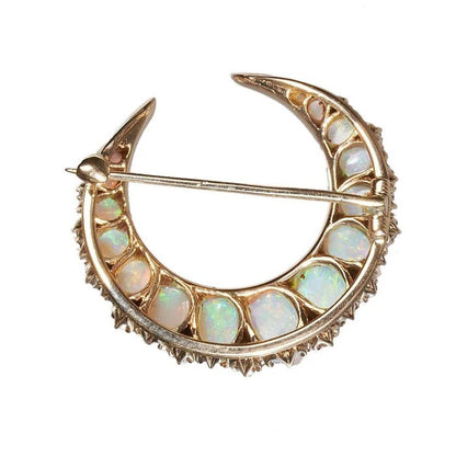 Antique Victorian Opal and Diamond Crescent Brooch