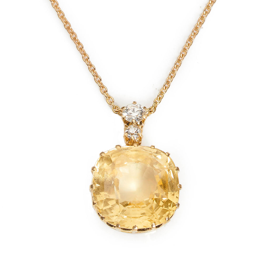 Antique Yellow Sapphire and Diamond Pendant Necklace