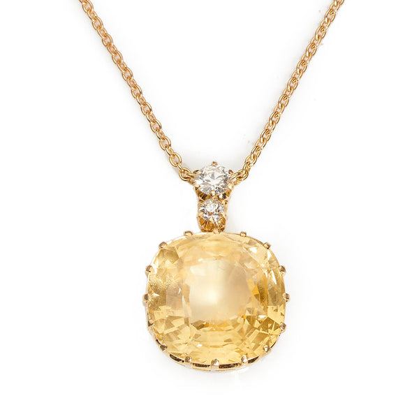 Antique Yellow Sapphire and Diamond Pendant Necklace