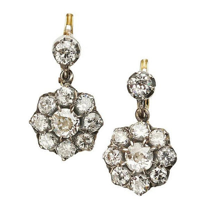 Antique Old Cut Diamond Cluster Drop Earrings