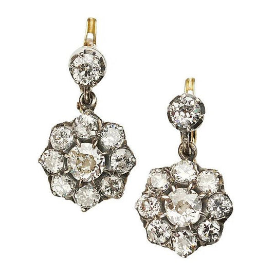 Antique Old Cut Diamond Cluster Drop Earrings