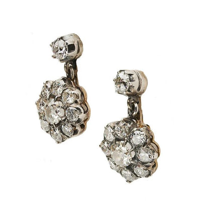 Antique Old Cut Diamond Cluster Drop Earrings