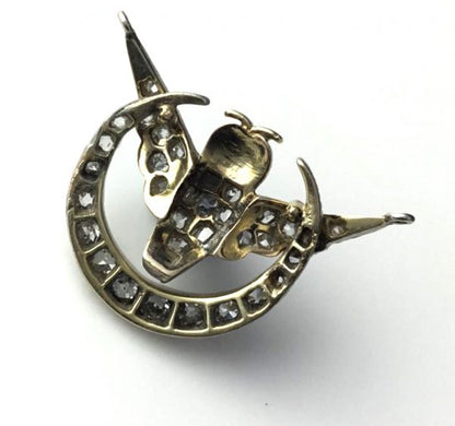 Antique Victorian Owl and Diamond Crescent Pendant