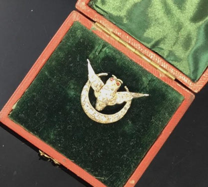 Antique Victorian Owl and Diamond Crescent Pendant