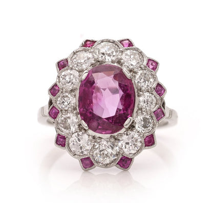 Antique Art Deco Edwardian ruby and diamond cluster ring large burma old cuts. Ruby and ruby surround anniversary ring UK