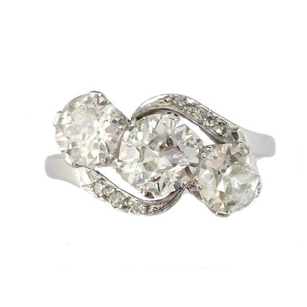 Antique rings three stone crossover ring edwardian Old Cut Diamonds