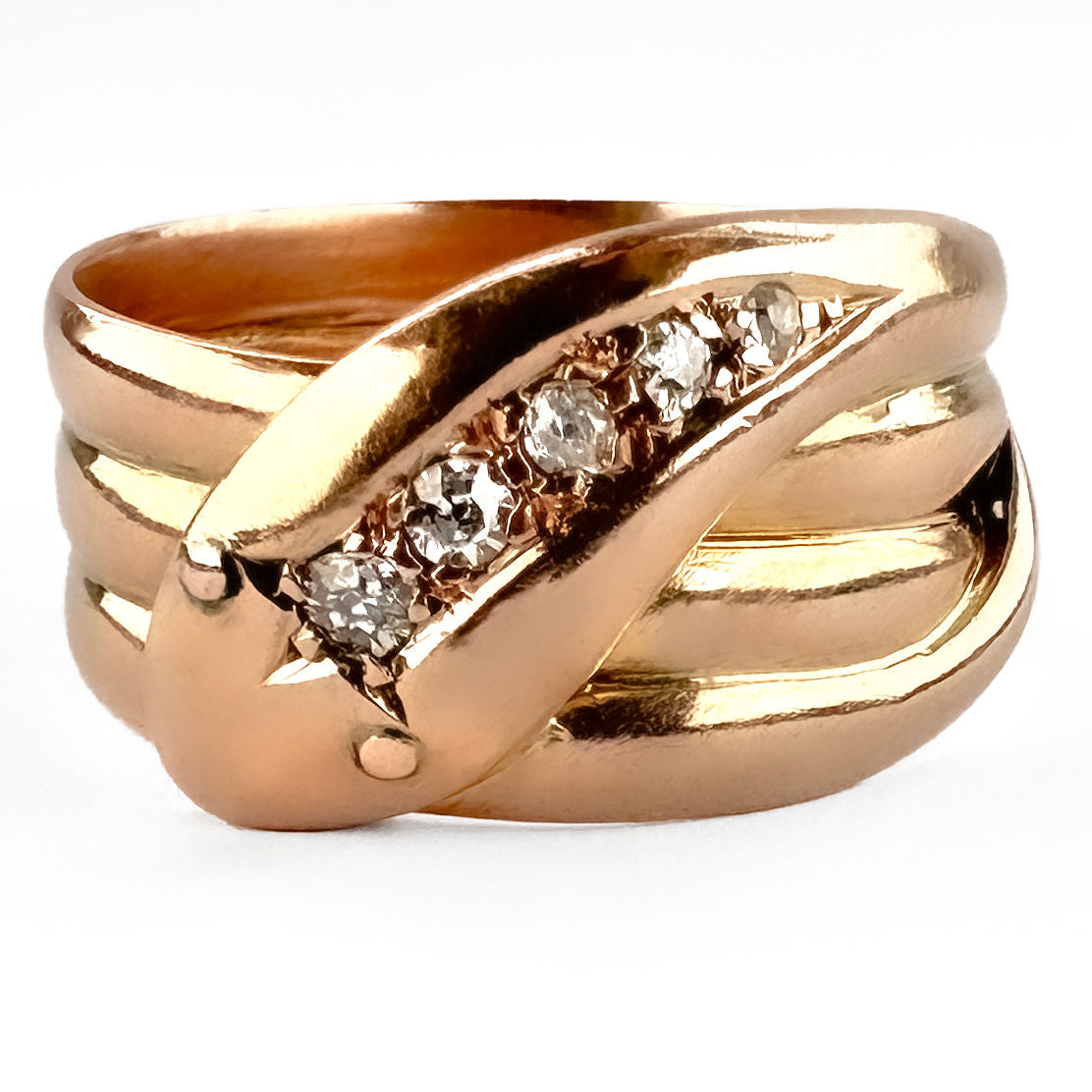Edwardian Antique Diamond Set 9ct Rose Gold Snake Ring