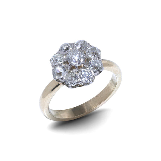 Antique Edwardian Diamond Cluster Engagement Ring  | Yellow Gold 