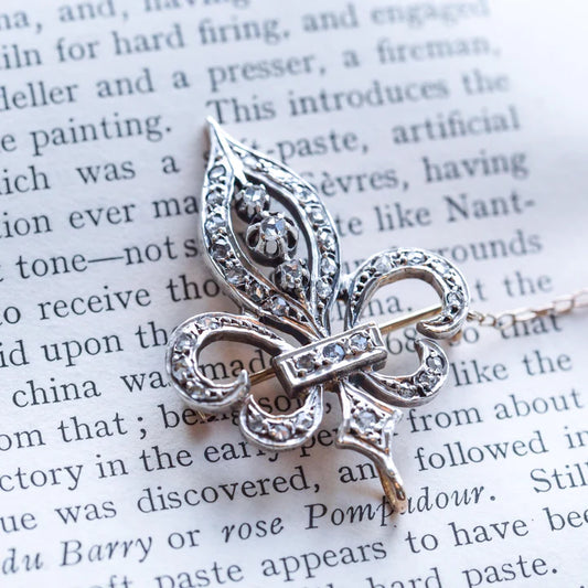 Antique French Fleur de Lys Diamond Brooch