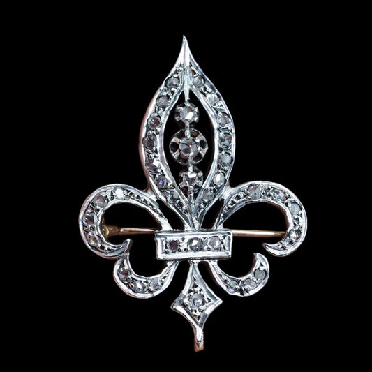 Antique French Fleur de Lys Diamond Brooch