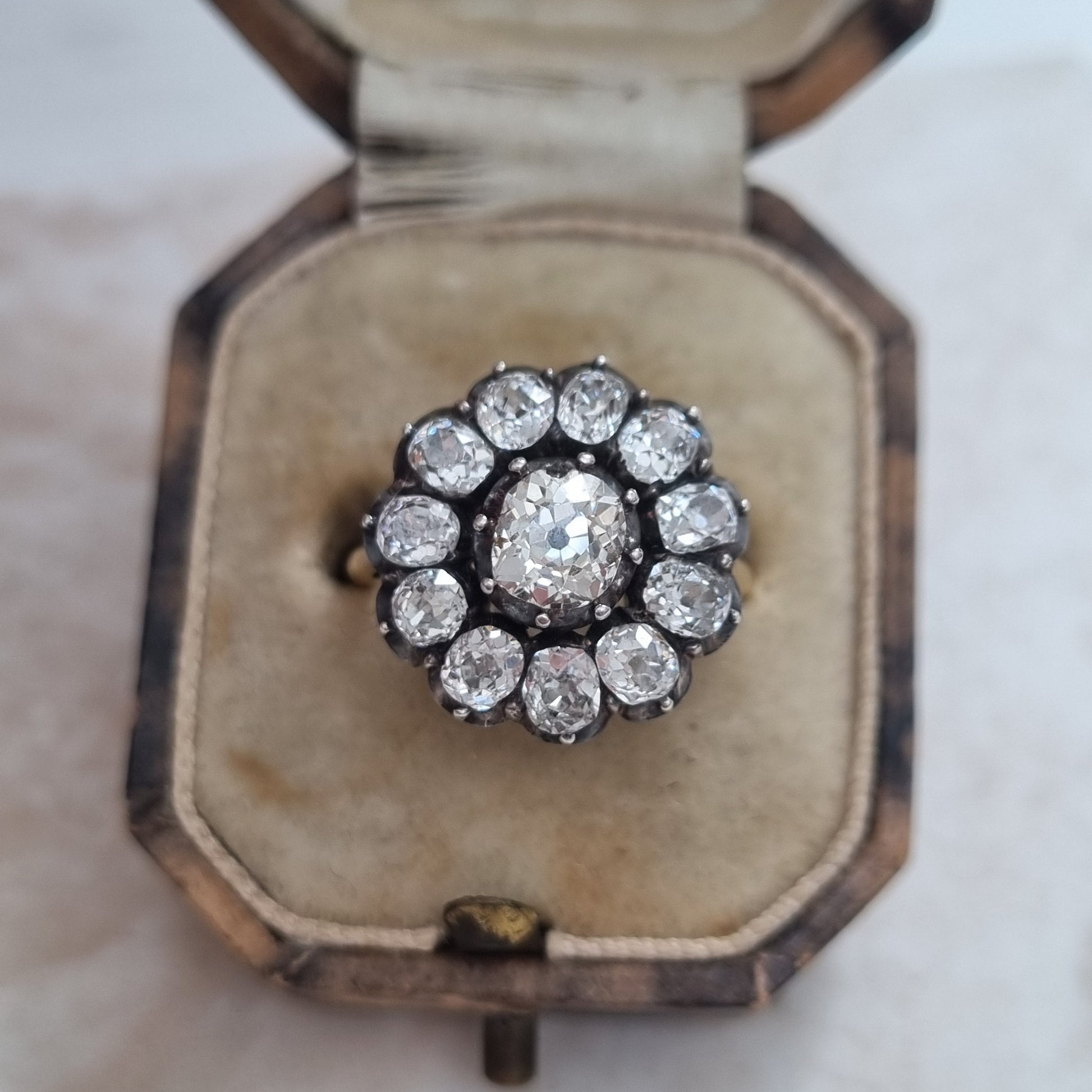 Antique 4.50ct Old Mine Cut Diamond Cluster Engagement Ring