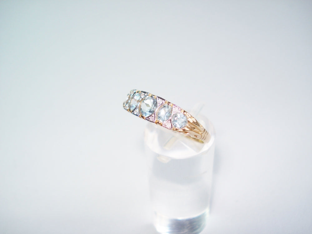 Aquamarine and Diamond Five Stone Ring
