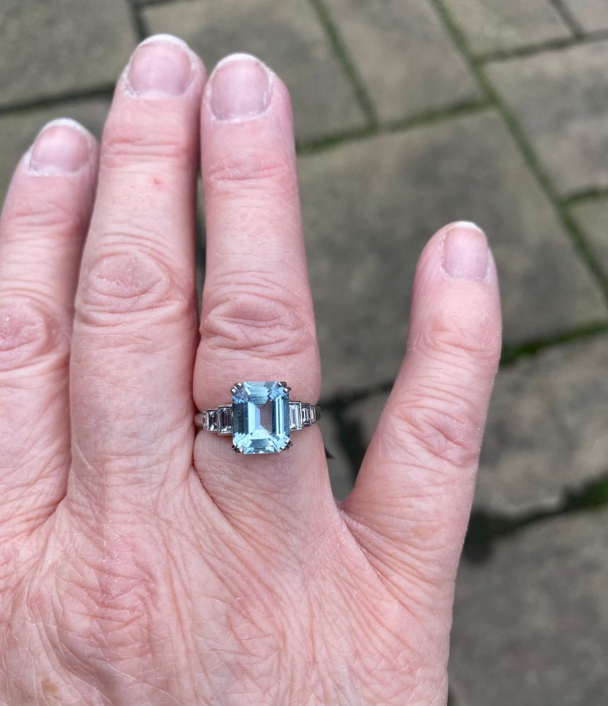 2.60ct Aquamarine and Baguette Diamond Dress Ring in Platinum