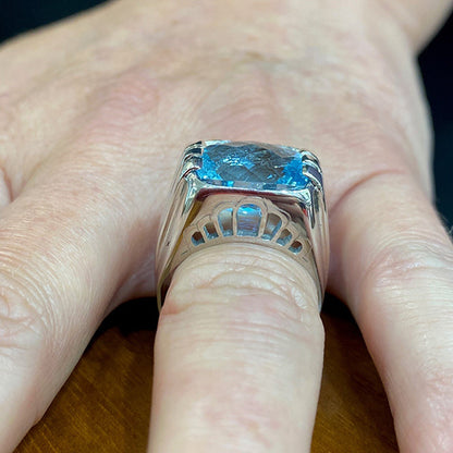 8.10ct Cushion Cut Aquamarine and 18ct White Gold Dress Ring