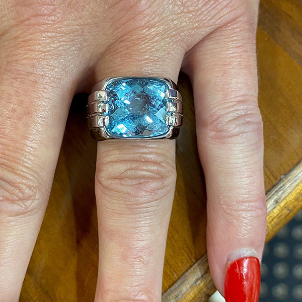 8.10ct Cushion Cut Aquamarine and 18ct White Gold Dress Ring