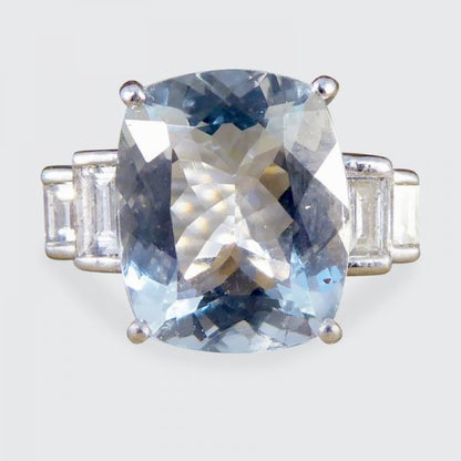 Aquamarine 4.60ct and Baguette Cut Diamond Ring