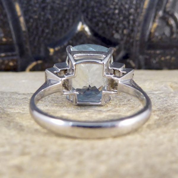 Aquamarine 4.60ct and Baguette Cut Diamond Ring