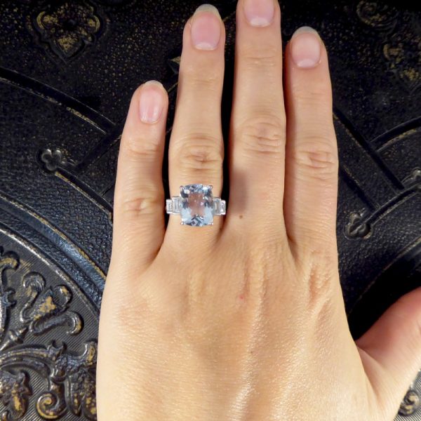 Aquamarine 4.60ct and Baguette Cut Diamond Ring
