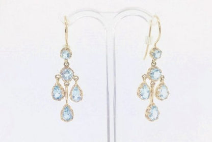 Aquamarine Chandelier Gold Drop Earrings