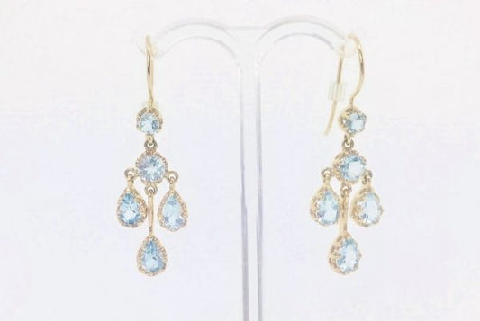 Aquamarine Chandelier Gold Drop Earrings