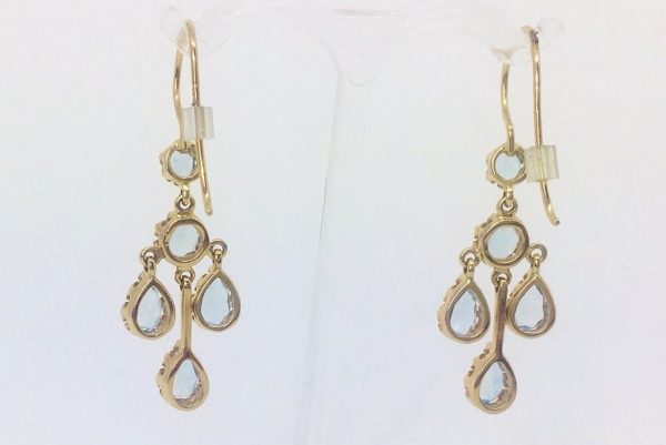 Aquamarine Chandelier Gold Drop Earrings